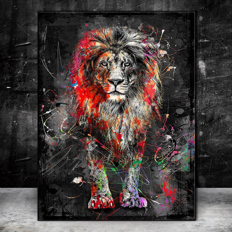 Tableau animaux Lion mur graffiti - Izoa créateur de déco